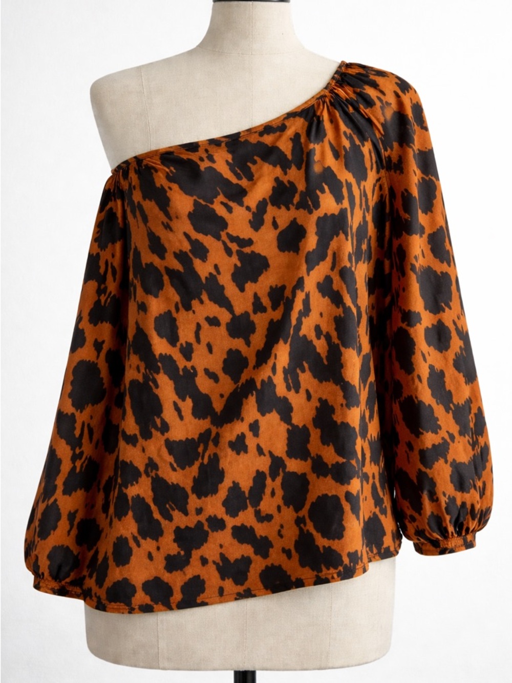 SHEIN Curve Rust & Black Animal Print One-Shoulder Top